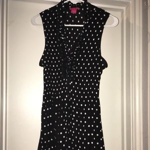 Polka Dot Long Ribbed Top w/Ruffled Collar